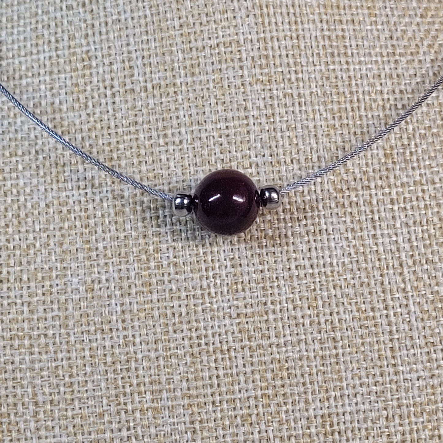 Collier 1 Perle Jaspe Mokaïte Foncée