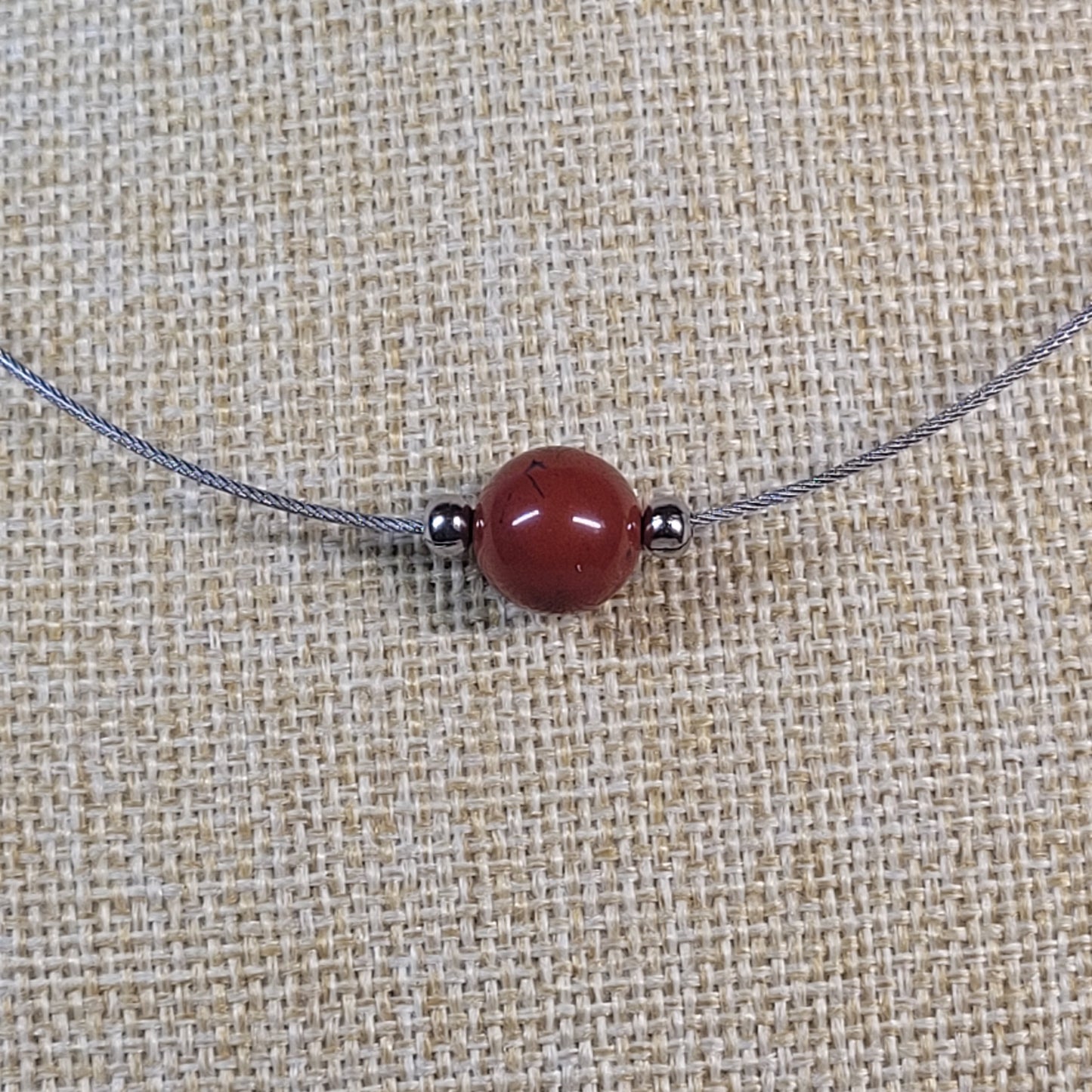 Collier 1 Perle Jaspe Rouge