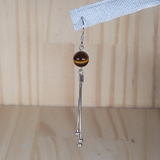 Boucles d'oreilles 1 perle tombante - oeil de tigre