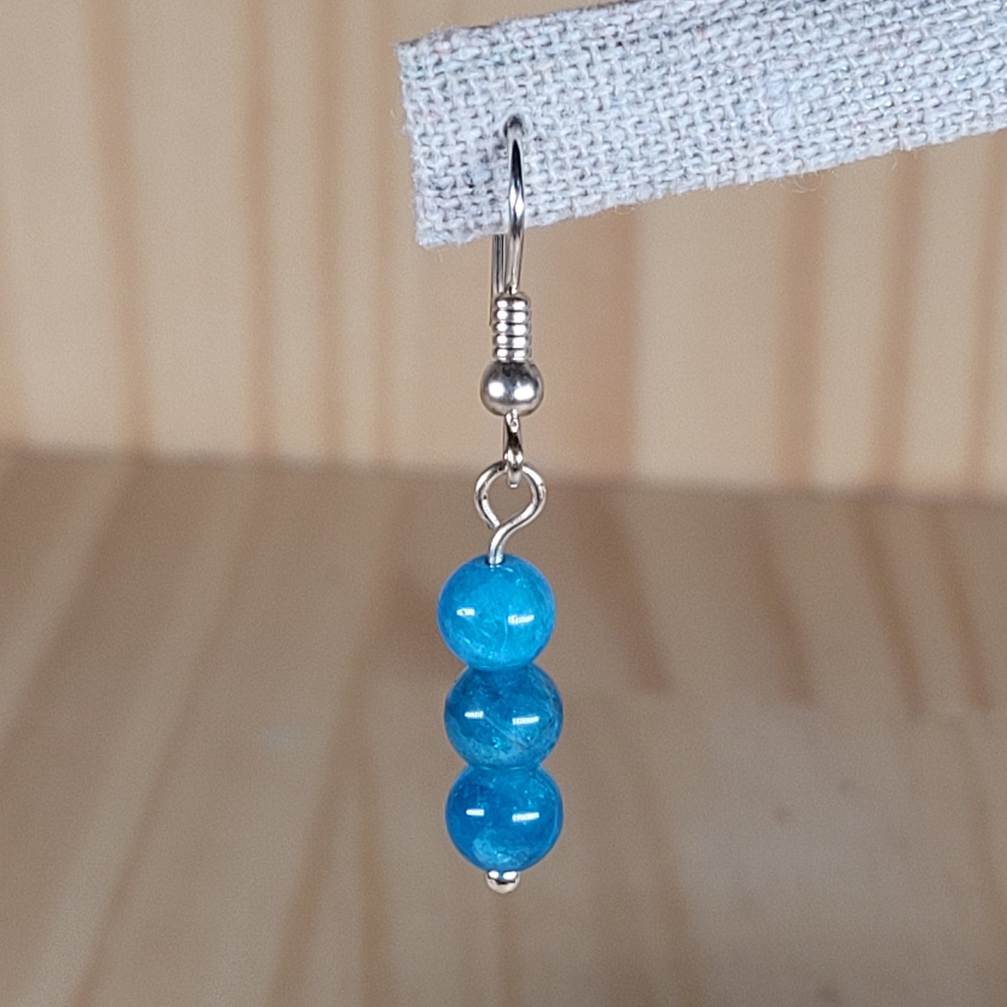 Boucles d'oreilles 3 perles – Apatite bleu