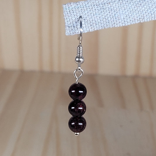Boucles d'oreilles 3 perles – Grenat