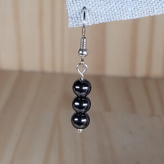 Boucles d'oreilles 3 perles – Hématite