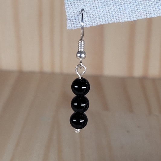 Boucles d'oreilles 3 perles – Obsidienne
