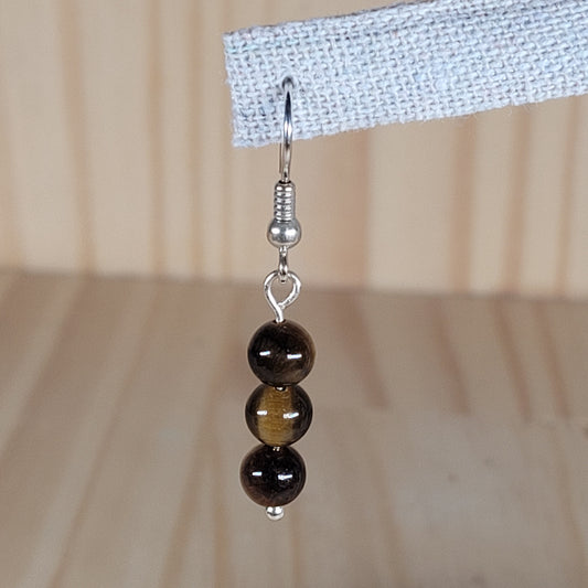 Boucles d'oreilles 3 perles – Oeil de Tigre