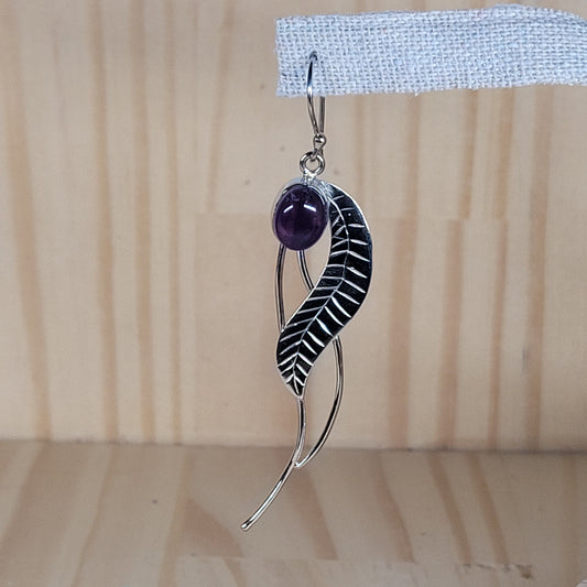 Boucles d'oreilles feuille - améthyste