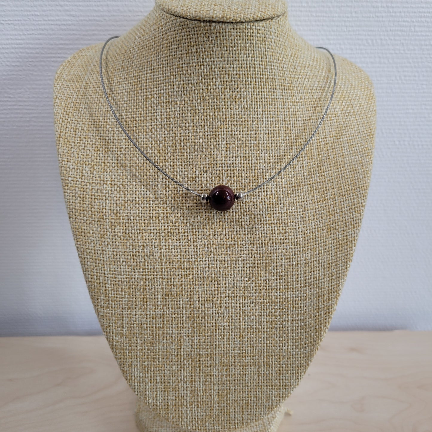 Collier 1 Perle Jaspe Mokaïte Foncée