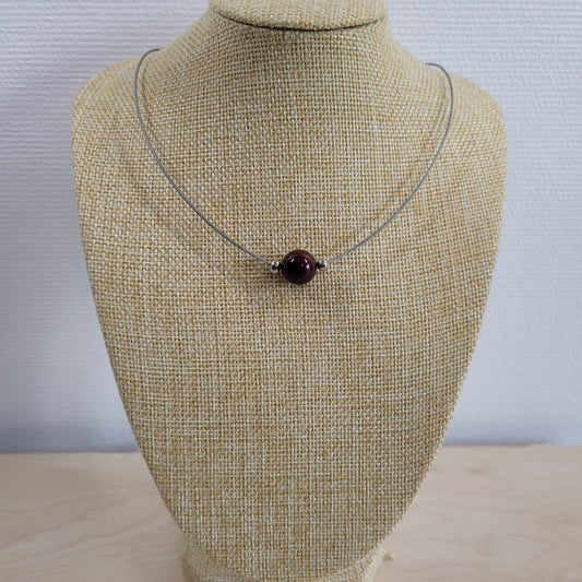 Collier 1 Perle Jaspe Mokaïte Foncée